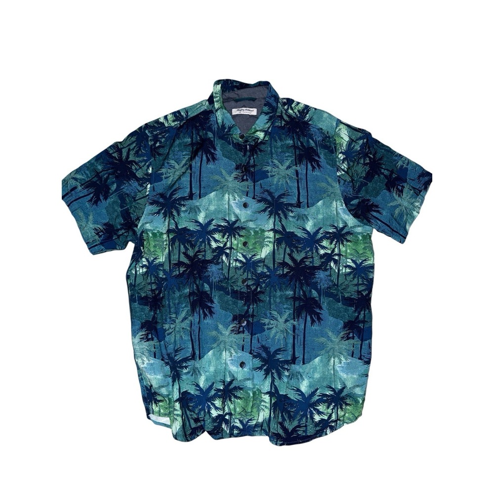 Tommy Bahama Shirt Veracruz Cay Hawaiian Blue Palms XL Viscose‎ Short Sleeve